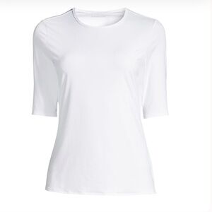 Lands' End Women's Sunshade UPF 50 Elbow Sleeve Relaxed Rash Guard White M